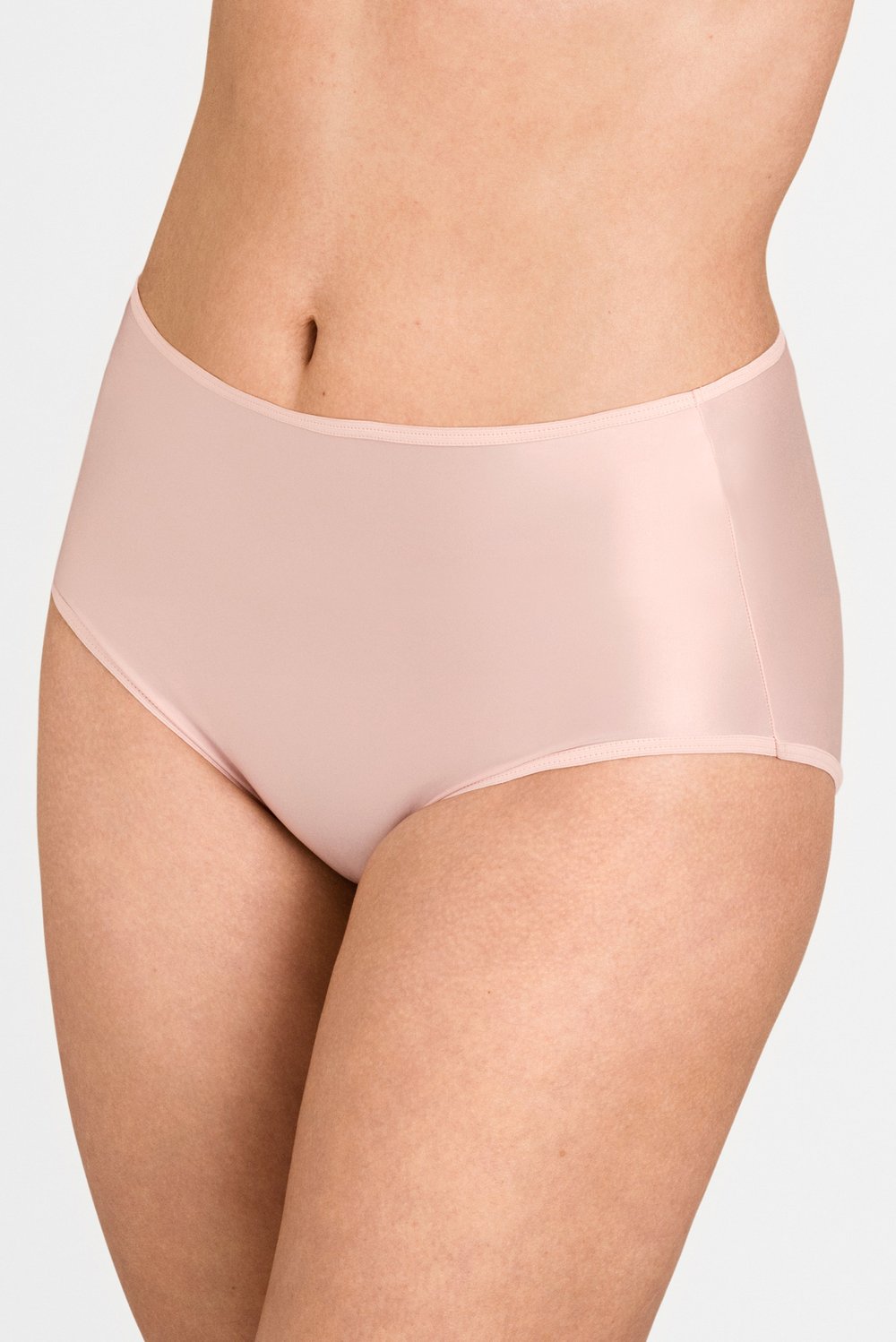 Close-up of a woman wearing light pink Miss Mary maxi panties in smooth micro-feeling fabric.