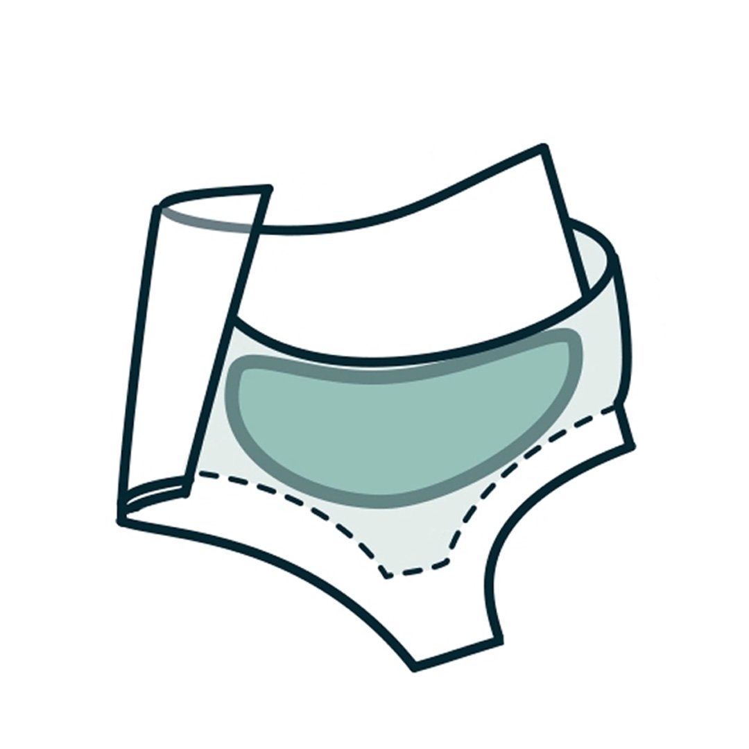 Illustration of a smart pocket feature, featuring dotted lines on a white background.